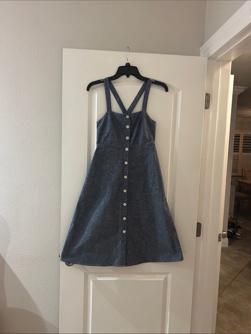 Madewell Denim-Style Button-Front Crossback Mini Dress in Blue